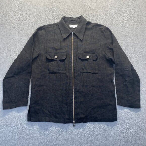 Gran Sasso Men 100% Linen Black Shackets Full Zip Pockets Size 48 Made in Italy - Picture 7 of 7